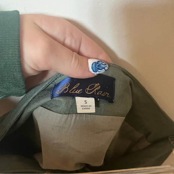 Blue Rain Floral Embroidered Front Button Linen Mini Skirt PP - Picture 3 of 6